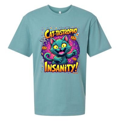 Cattastropho Insanity Funny Halloween Cat Party Costume Funny Gift Sueded Cloud Jersey T-Shirt