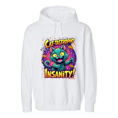 Cattastropho Insanity Funny Halloween Cat Party Costume Funny Gift Garment-Dyed Fleece Hoodie