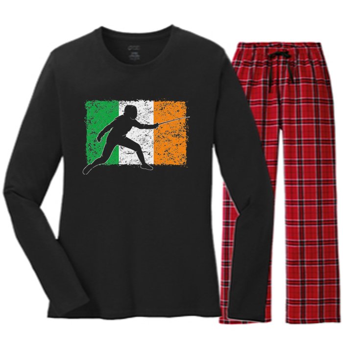 Cool Ireland Flag Vintage Irish Flag Fencing Fencer Women's Long Sleeve Flannel Pajama Set 