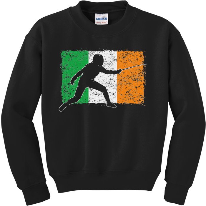 Cool Ireland Flag Vintage Irish Flag Fencing Fencer Kids Sweatshirt