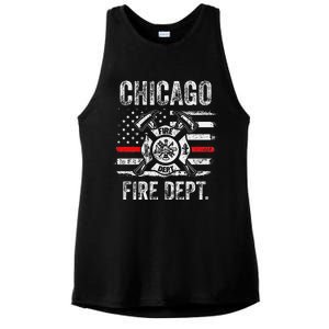 Chicago Illinois Fire Department Thin Red Line Fireman Ladies PosiCharge Tri-Blend Wicking Tank