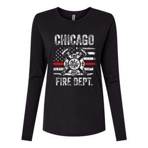 Chicago Illinois Fire Department Thin Red Line Fireman Womens Cotton Relaxed Long Sleeve T-Shirt