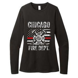 Chicago Illinois Fire Department Thin Red Line Fireman Womens CVC Long Sleeve Shirt