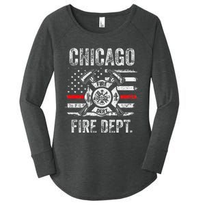 Chicago Illinois Fire Department Thin Red Line Fireman Women's Perfect Tri Tunic Long Sleeve Shirt