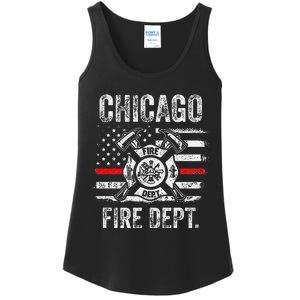 Chicago Illinois Fire Department Thin Red Line Fireman Ladies Essential Tank