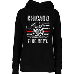 Chicago Illinois Fire Department Thin Red Line Fireman Womens Funnel Neck Pullover Hood