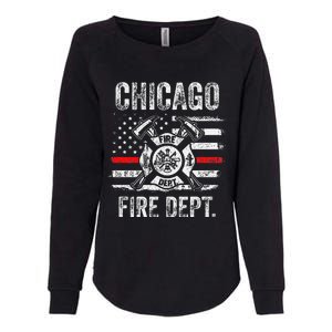 Chicago Illinois Fire Department Thin Red Line Fireman Womens California Wash Sweatshirt