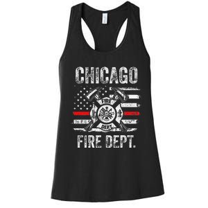 Chicago Illinois Fire Department Thin Red Line Fireman Women's Racerback Tank