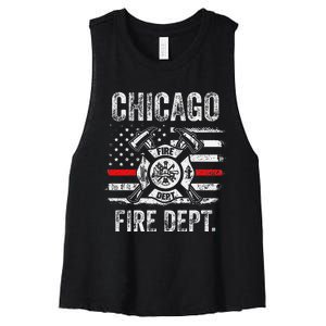 Chicago Illinois Fire Department Thin Red Line Fireman Women's Racerback Cropped Tank