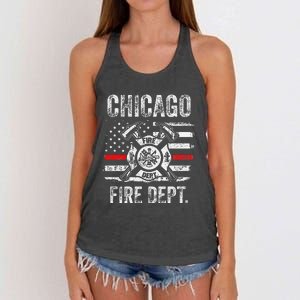 Chicago Illinois Fire Department Thin Red Line Fireman Women's Knotted Racerback Tank