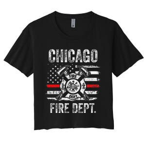 Chicago Illinois Fire Department Thin Red Line Fireman Women's Crop Top Tee