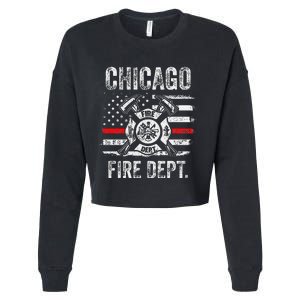 Chicago Illinois Fire Department Thin Red Line Fireman Cropped Pullover Crew