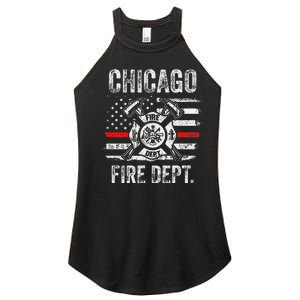 Chicago Illinois Fire Department Thin Red Line Fireman Women's Perfect Tri Rocker Tank