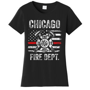 Chicago Illinois Fire Department Thin Red Line Fireman Women's T-Shirt