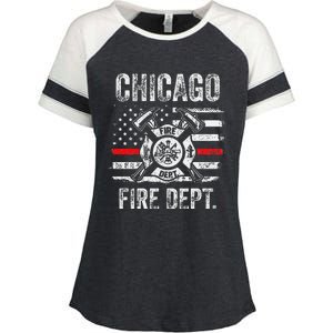 Chicago Illinois Fire Department Thin Red Line Fireman Enza Ladies Jersey Colorblock Tee