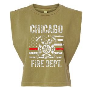 Chicago Illinois Fire Department Thin Red Line Fireman Garment-Dyed Women's Muscle Tee