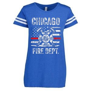 Chicago Illinois Fire Department Thin Red Line Fireman Enza Ladies Jersey Football T-Shirt