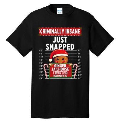 Criminally Insane Ginger Jailhouse Christmas Gingerbread Tall T-Shirt