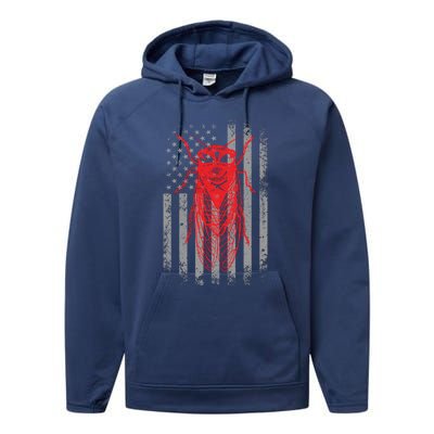 Cicada Insect Great Eastern Brood X Usa 2024 Magicicada Performance Fleece Hoodie