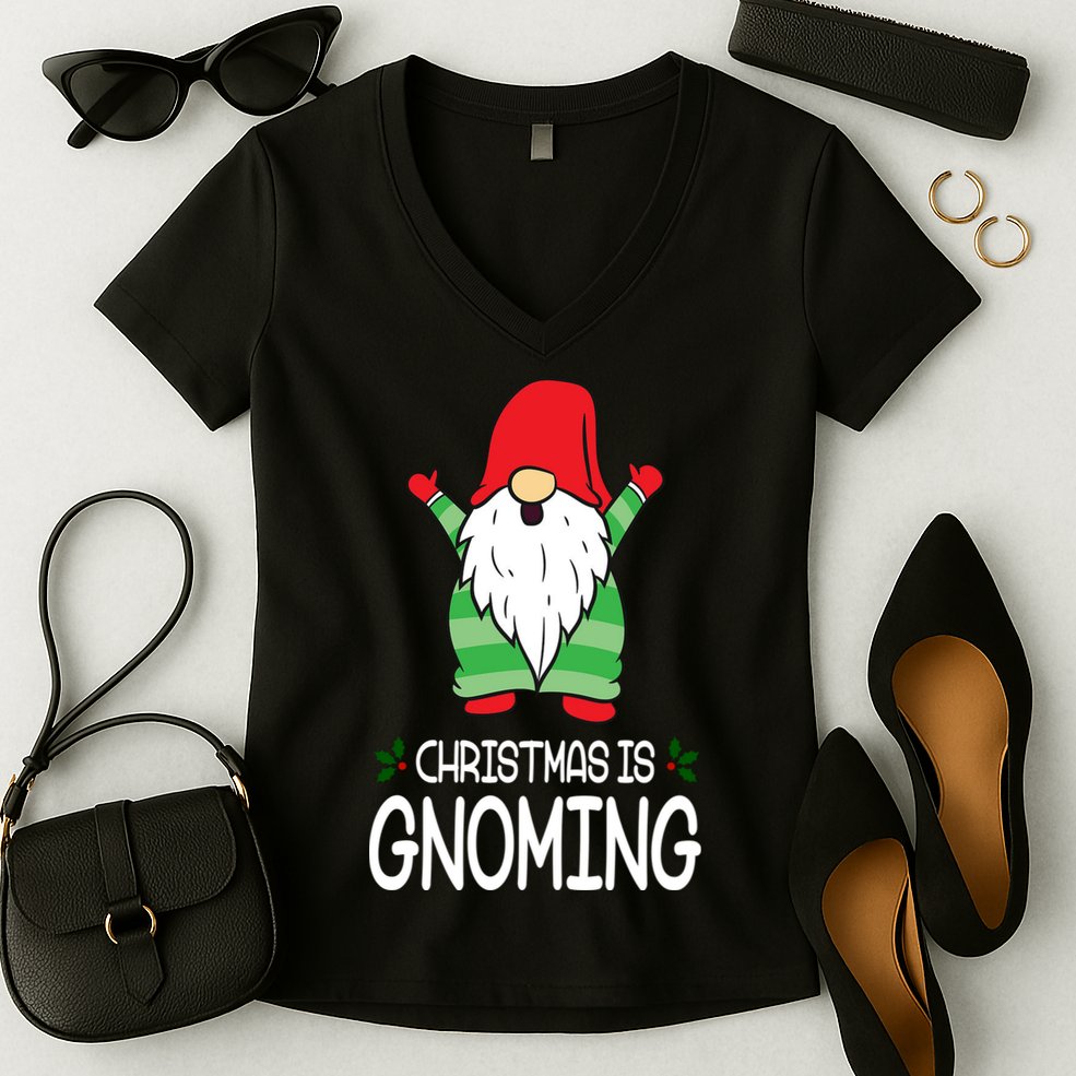 Christmas Is Gnoming Women's V-Neck T-Shirt