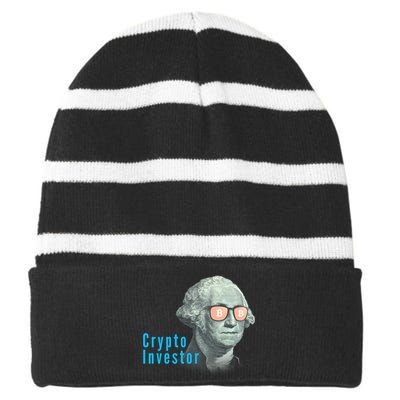 Crypto Investor, George In BTC Glasses, Bitcoin, Blockchain, Cryptocurrency, BTC Striped Beanie with Solid Band