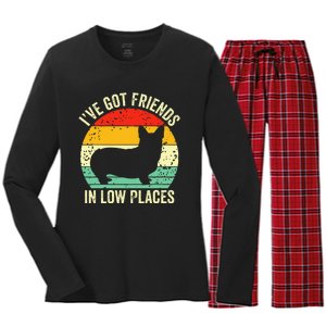 Corgi Ive Got Friends In Low Places Pembroke Welsh Lover Women's Long Sleeve Flannel Pajama Set 