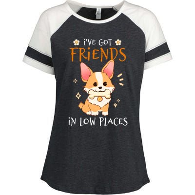 Corgi I've Got Friends In Low Places Pembroke Welsh Lover Great Gift Enza Ladies Jersey Colorblock Tee