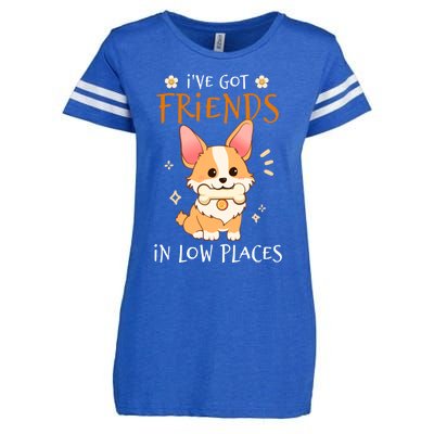 Corgi I've Got Friends In Low Places Pembroke Welsh Lover Gift Enza Ladies Jersey Football T-Shirt