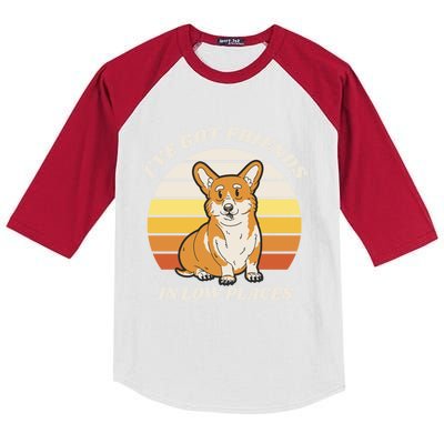 Corgi I've Got Friends In Low Places Retro Corgi Dog Lover Gift Kids Colorblock Raglan Jersey