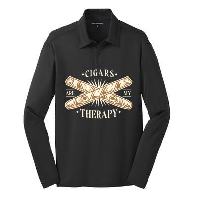 Cigars Are My Therapy Silk Touch Performance Long Sleeve Polo