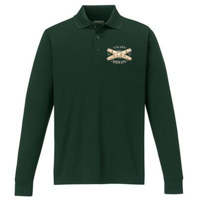 Cigars Are My Therapy Performance Long Sleeve Polo