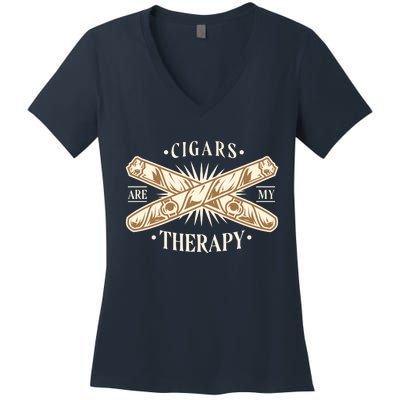 Cigars Are My Therapy Women's V-Neck T-Shirt