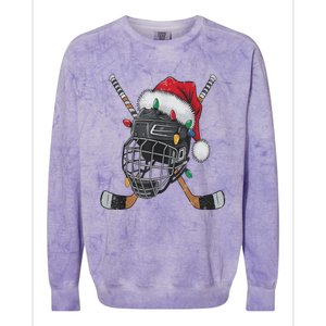 Christmas Ice Hockey Helmet Santa Xmas Colorblast Crewneck Sweatshirt