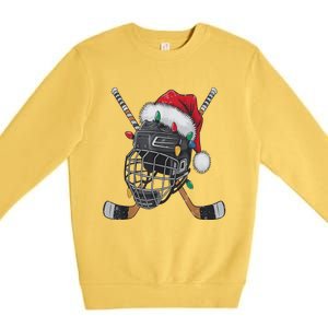 Christmas Ice Hockey Helmet Santa Xmas Premium Crewneck Sweatshirt