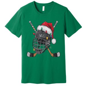 Christmas Ice Hockey Helmet Santa Xmas Premium T-Shirt