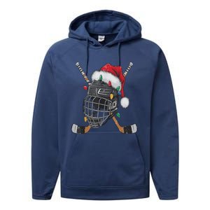 Christmas Ice Hockey Helmet Santa Xmas Performance Fleece Hoodie