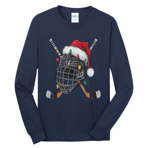 Christmas Ice Hockey Helmet Santa Xmas Tall Long Sleeve T-Shirt