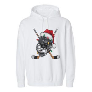 Christmas Ice Hockey Helmet Santa Xmas Garment-Dyed Fleece Hoodie