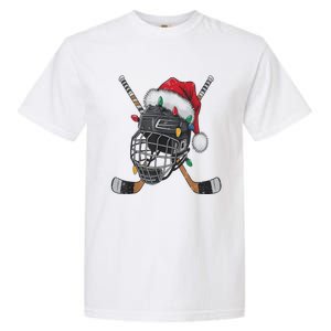 Christmas Ice Hockey Helmet Santa Xmas Garment-Dyed Heavyweight T-Shirt