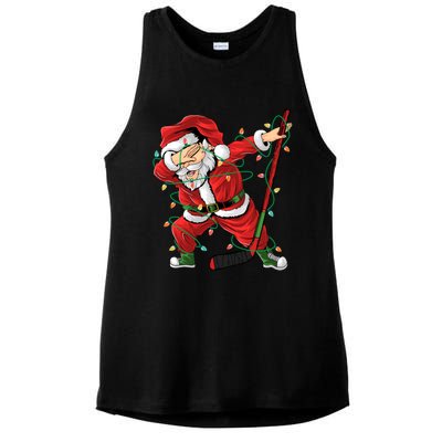 Christmas Ice Hockey Dabbing Santa Lights Xmas Hockey Player Gift Ladies PosiCharge Tri-Blend Wicking Tank