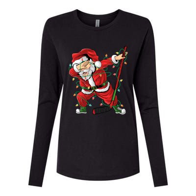 Christmas Ice Hockey Dabbing Santa Lights Xmas Hockey Player Gift Womens Cotton Relaxed Long Sleeve T-Shirt