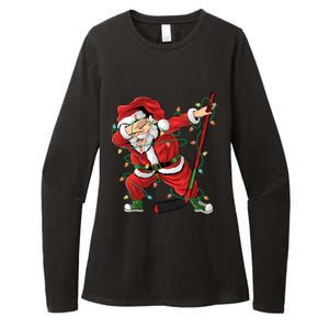 Christmas Ice Hockey Dabbing Santa Lights Xmas Hockey Player Gift Womens CVC Long Sleeve Shirt