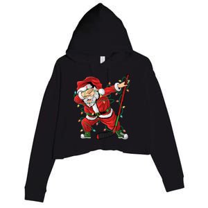 Christmas Ice Hockey Dabbing Santa Lights Xmas Hockey Player Gift Crop Fleece Hoodie