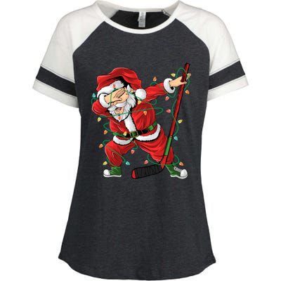 Christmas Ice Hockey Dabbing Santa Lights Xmas Hockey Player Gift Enza Ladies Jersey Colorblock Tee