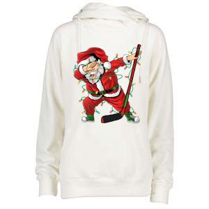 Christmas Ice Hockey Dabbing Santa Lights Xmas Hockey Player Gift Womens Funnel Neck Pullover Hood