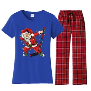 Christmas Ice Hockey Dabbing Santa Lights Xmas Hockey Player Gift Women's Flannel Pajama Set