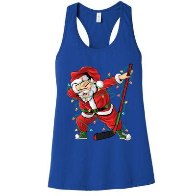 Christmas Ice Hockey Dabbing Santa Lights Xmas Hockey Player Gift Women's Racerback Tank