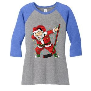 Christmas Ice Hockey Dabbing Santa Lights Xmas Hockey Player Gift Women's Tri-Blend 3/4-Sleeve Raglan Shirt