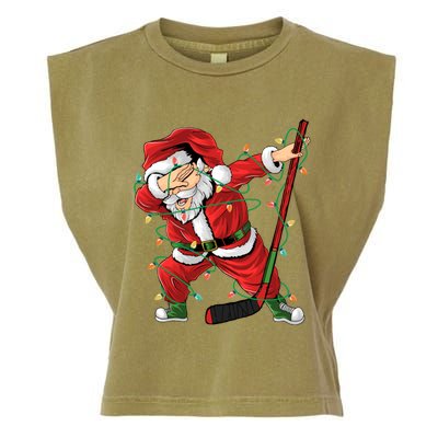 Christmas Ice Hockey Dabbing Santa Lights Xmas Hockey Player Gift Garment-Dyed Women's Muscle Tee