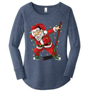 Christmas Ice Hockey Dabbing Santa Lights Xmas Hockey Player Gift Women's Perfect Tri Tunic Long Sleeve Shirt